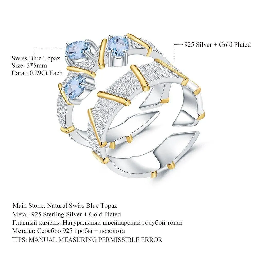 Natural Swiss Blue Topaz Cross Adjustable Couple Rings