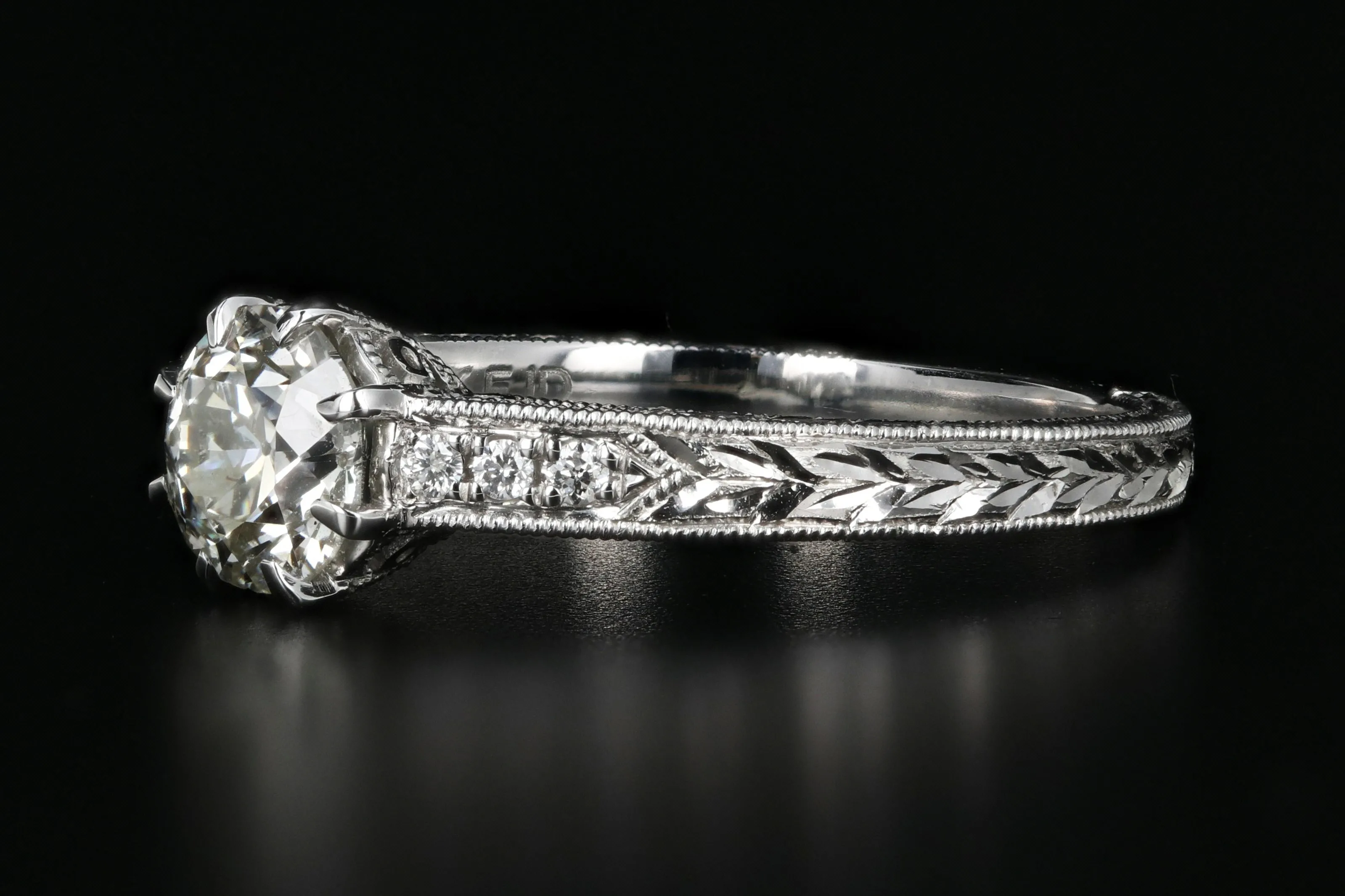 New 14K White Gold Old European Cut .69 Carat Diamond Engagement Ring