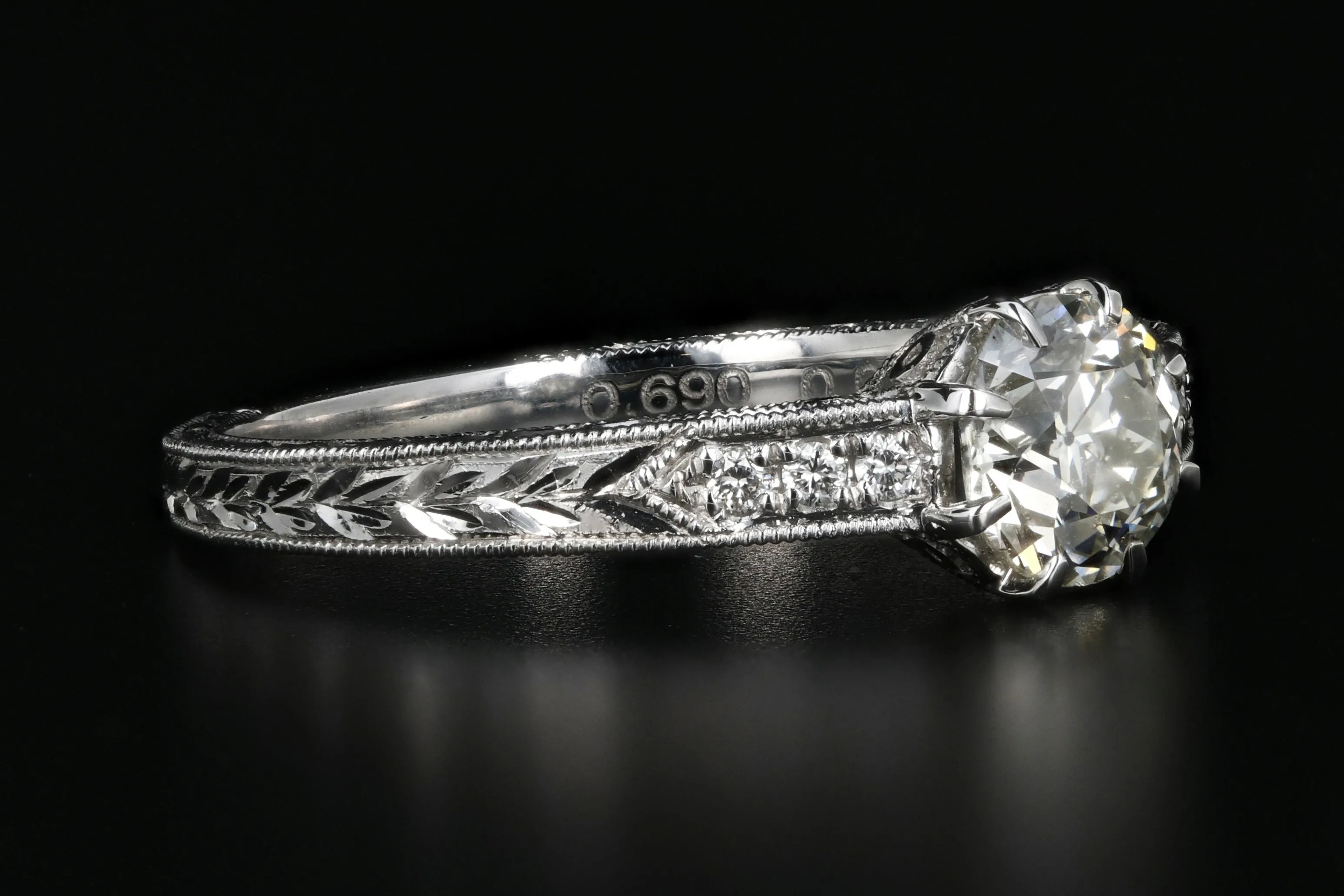 New 14K White Gold Old European Cut .69 Carat Diamond Engagement Ring