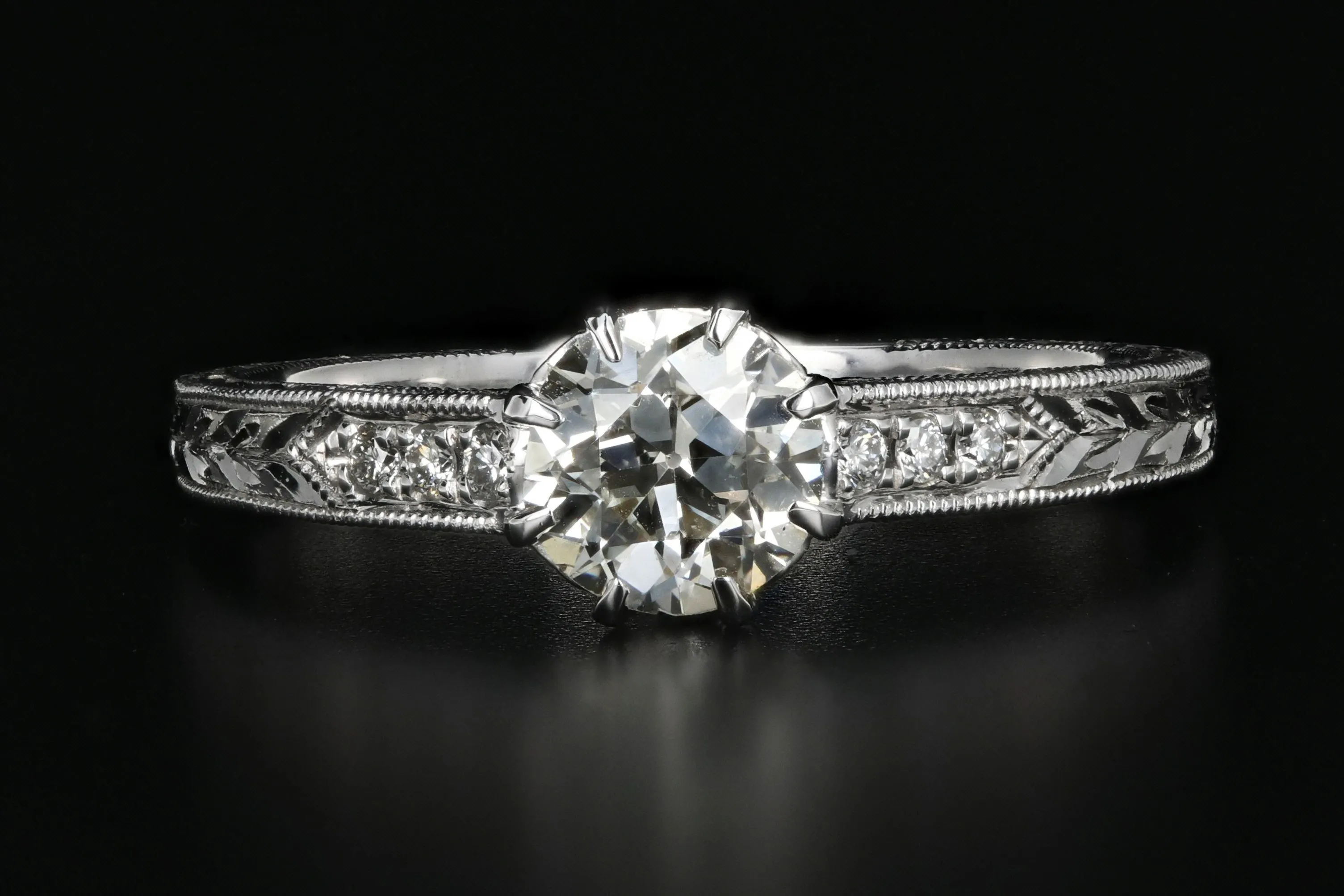 New 14K White Gold Old European Cut .69 Carat Diamond Engagement Ring