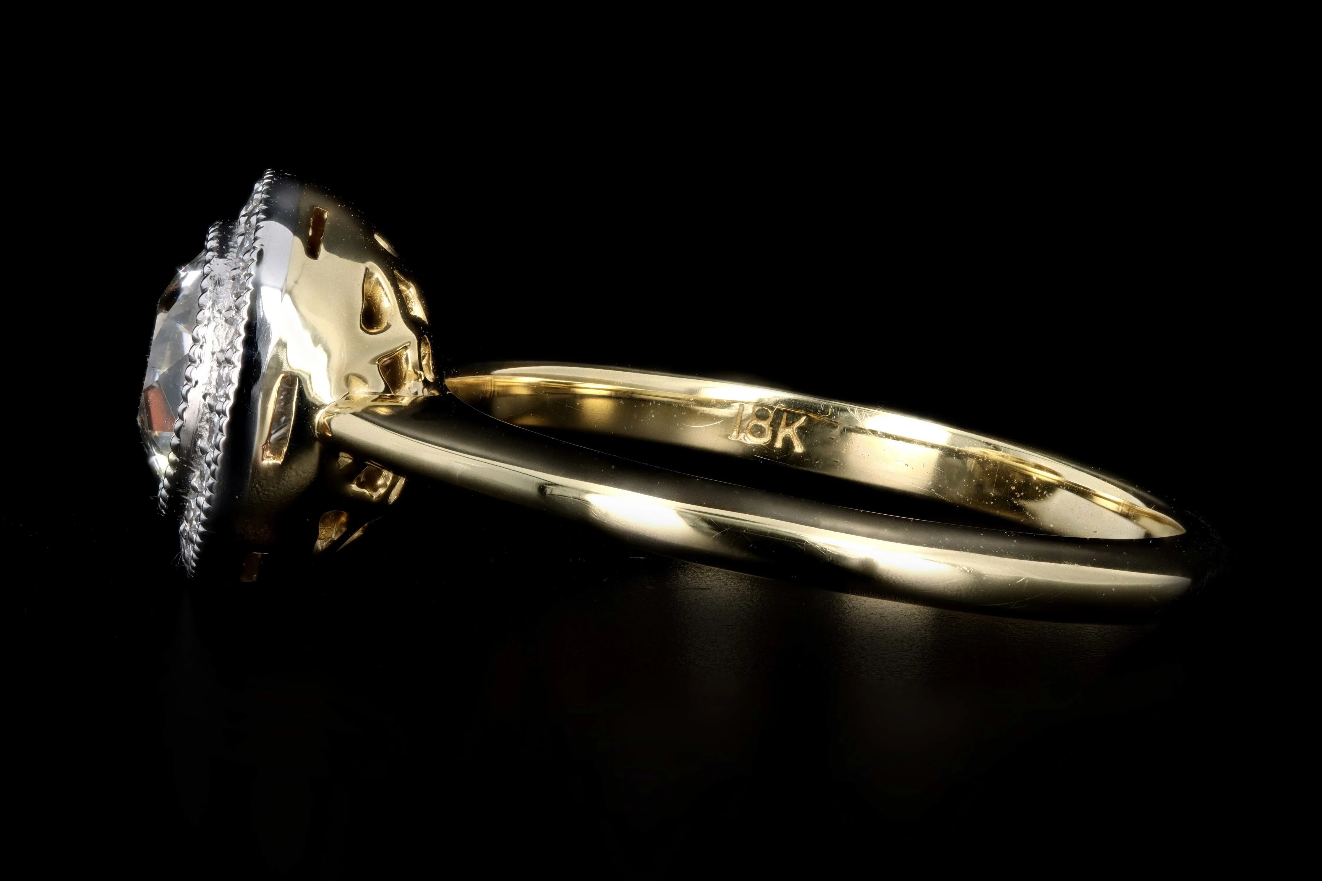 New 18K Yellow Gold & Platinum .99 Carat Old European Cut Diamond Halo Engagement Ring GIA Certified