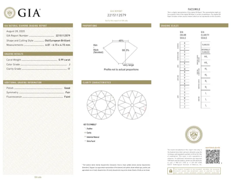 New 18K Yellow Gold & Platinum .99 Carat Old European Cut Diamond Halo Engagement Ring GIA Certified