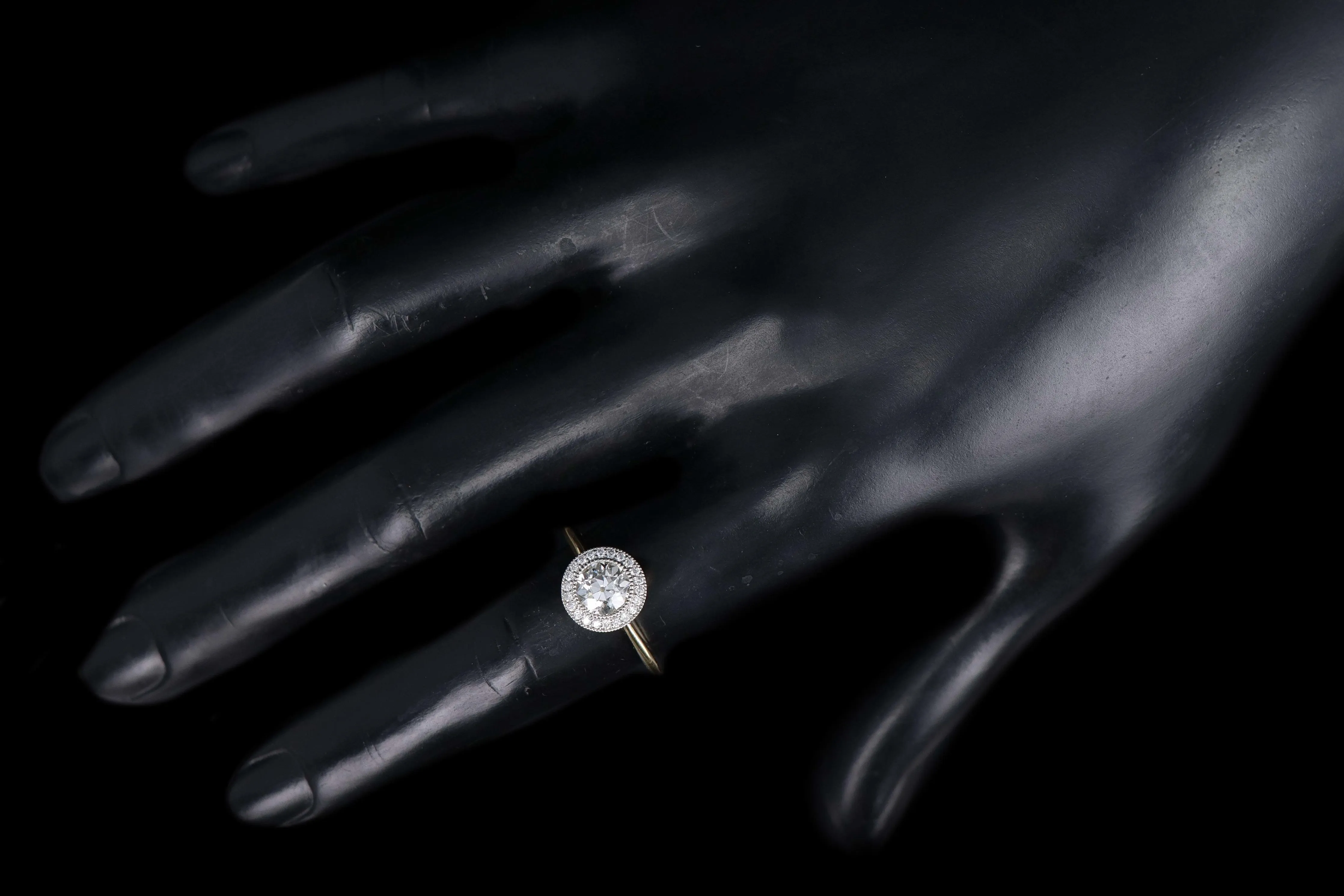 New 18K Yellow Gold & Platinum .99 Carat Old European Cut Diamond Halo Engagement Ring GIA Certified