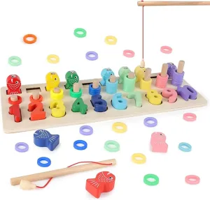NEW Aomola Montessori Toys for Kids, Wooden Fishing Game Sorting Puzzles Toys, Education Toy