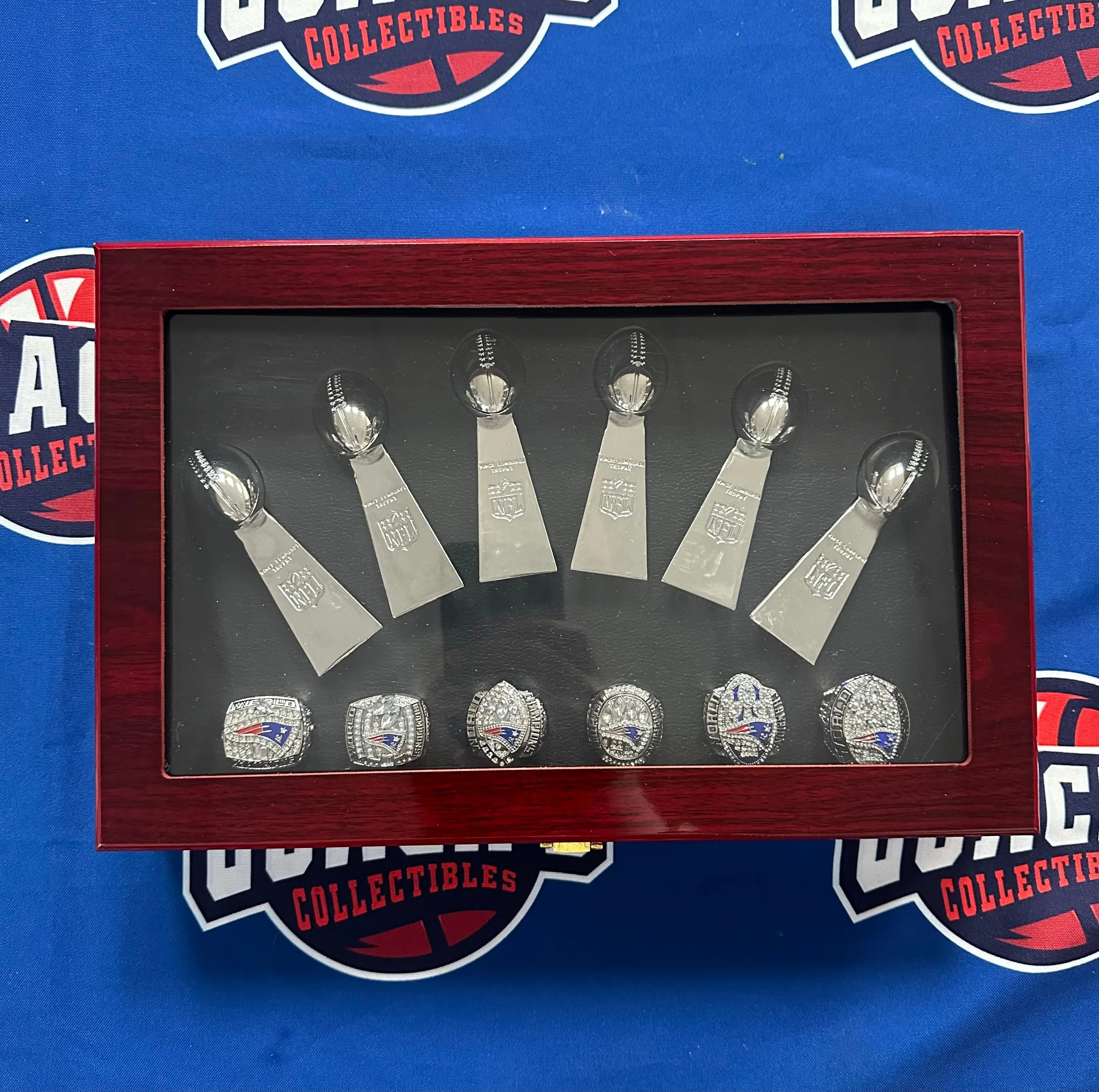 New England Patriots 12pc Replica Super Bowl Ring & Trophy Set w/ Display Box