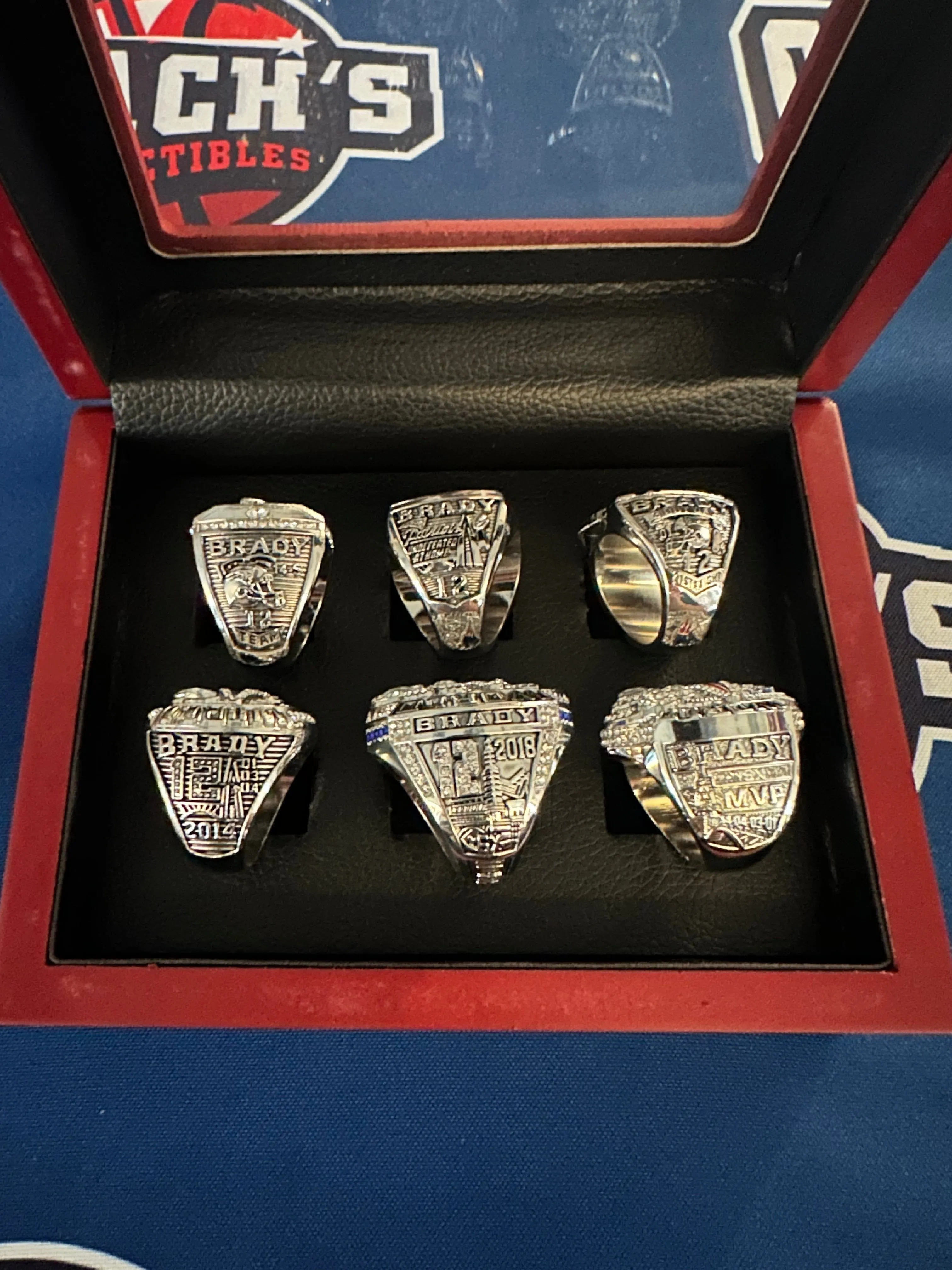 New England Patriots 6pc Replica Super Bowl Ring Set w/ Display Box