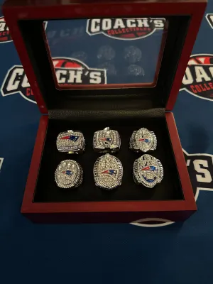 New England Patriots 6pc Replica Super Bowl Ring Set w/ Display Box