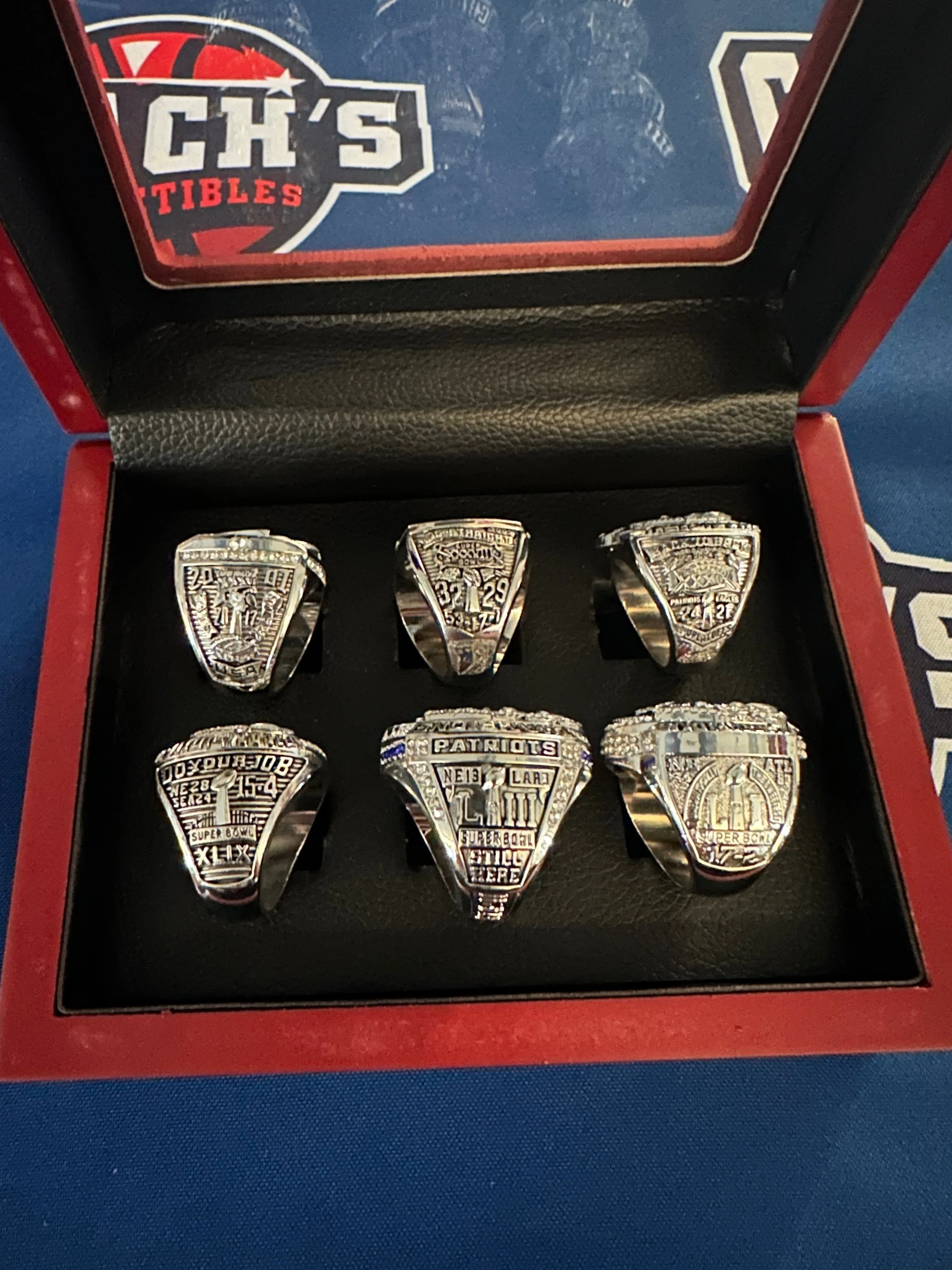 New England Patriots 6pc Replica Super Bowl Ring Set w/ Display Box