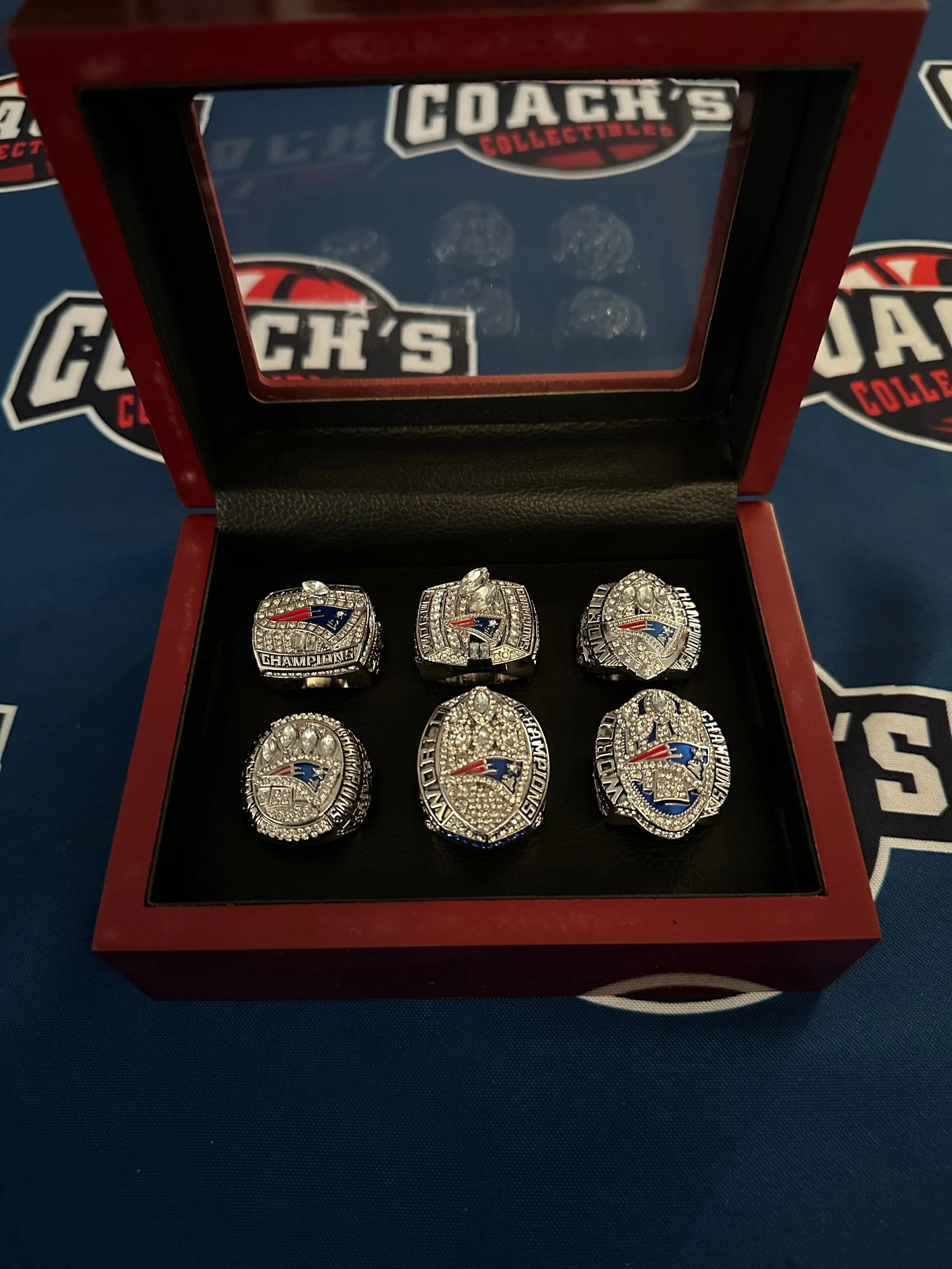 New England Patriots 6pc Replica Super Bowl Ring Set w/ Display Box