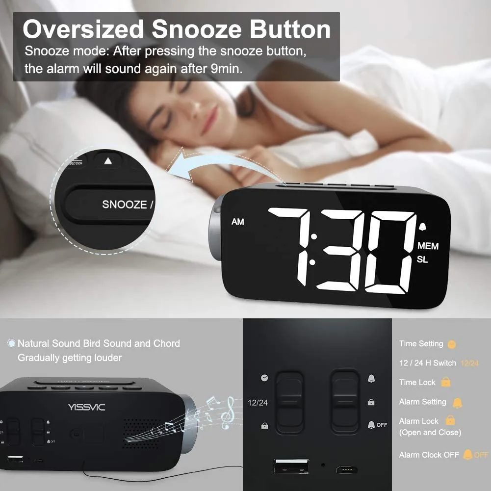 New in box! Awesome Projection Alarm Clock with large 6.5 Inch LED Screen & FM Radio!