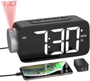 New in box! Awesome Projection Alarm Clock with large 6.5 Inch LED Screen & FM Radio!