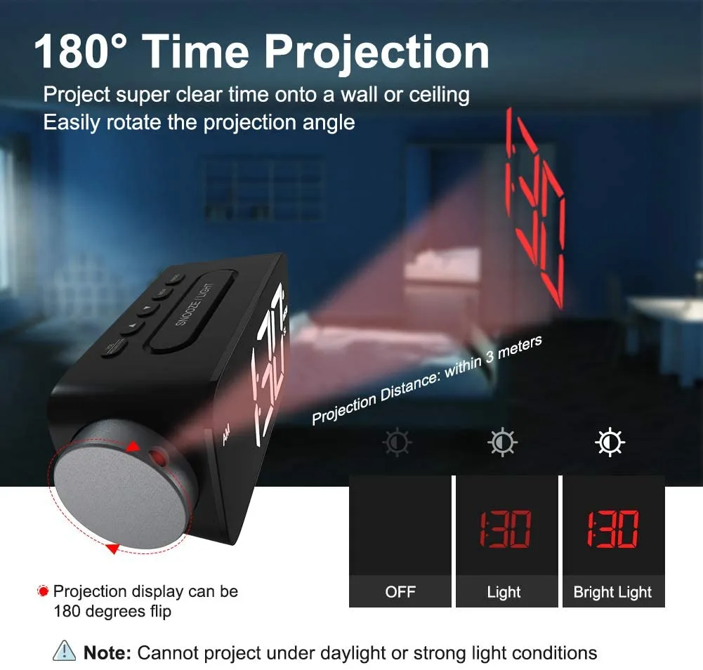 New in box! Awesome Projection Alarm Clock with large 6.5 Inch LED Screen & FM Radio!