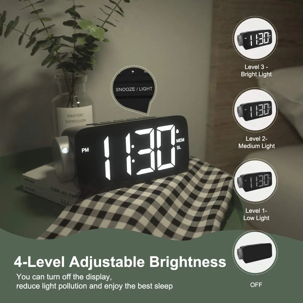 New in box! Awesome Projection Alarm Clock with large 6.5 Inch LED Screen & FM Radio!
