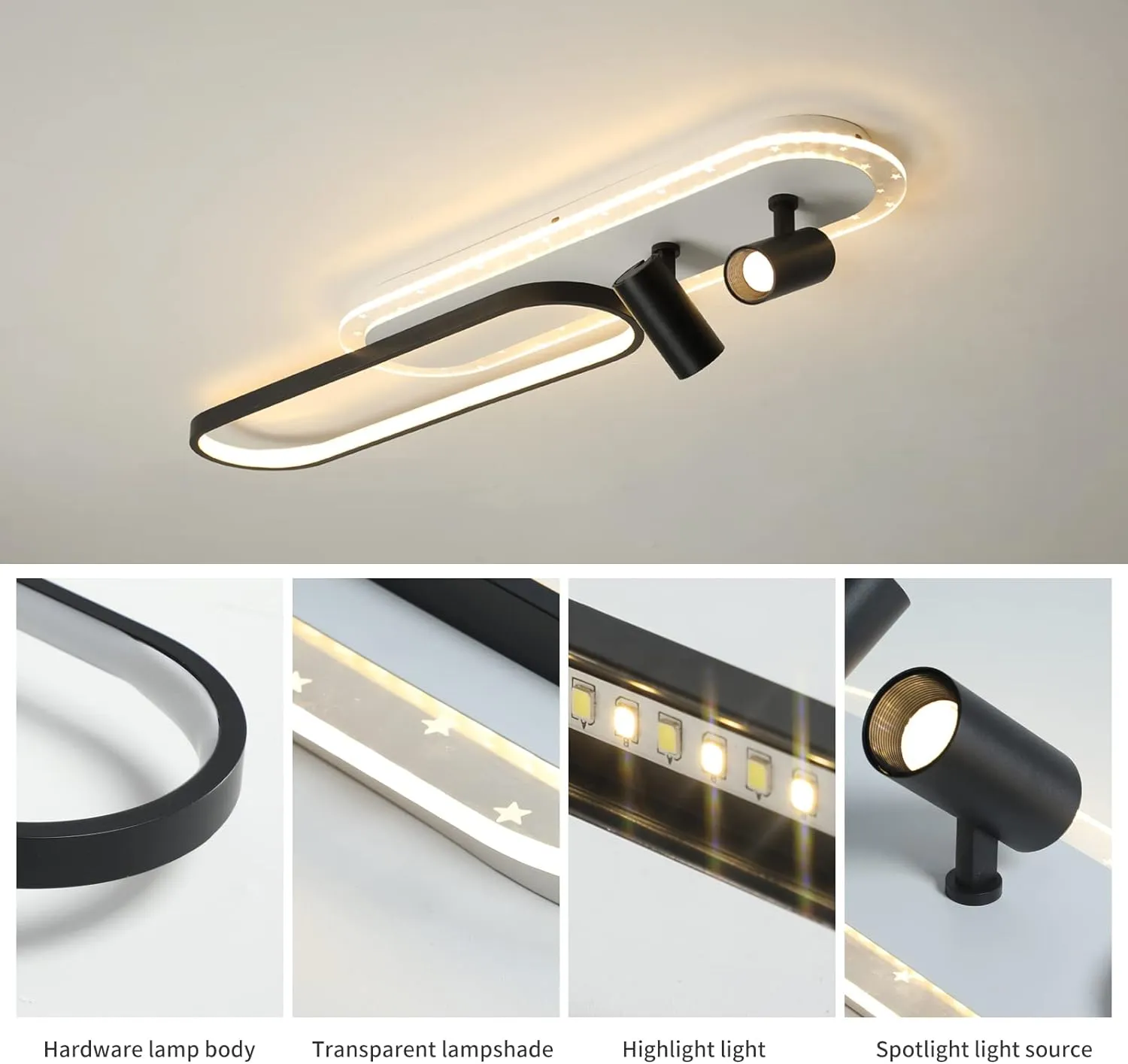 NEW Tioolo Modern Ceiling Lamp, LED Linear Ceiling Light Fixture, 45W Dimmable Ceiling Light with Remote, Acrylic Flush Mount Chandelier Ceiling Lighting for Kitchen Dining Room Bedroom Corridor!