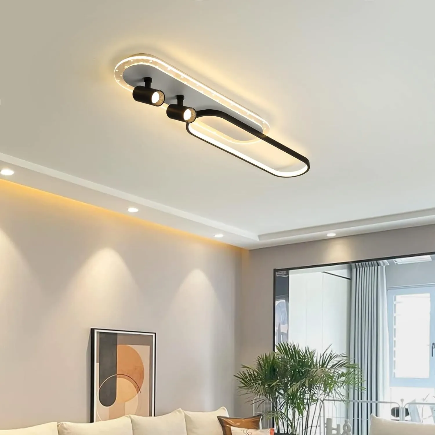 NEW Tioolo Modern Ceiling Lamp, LED Linear Ceiling Light Fixture, 45W Dimmable Ceiling Light with Remote, Acrylic Flush Mount Chandelier Ceiling Lighting for Kitchen Dining Room Bedroom Corridor!