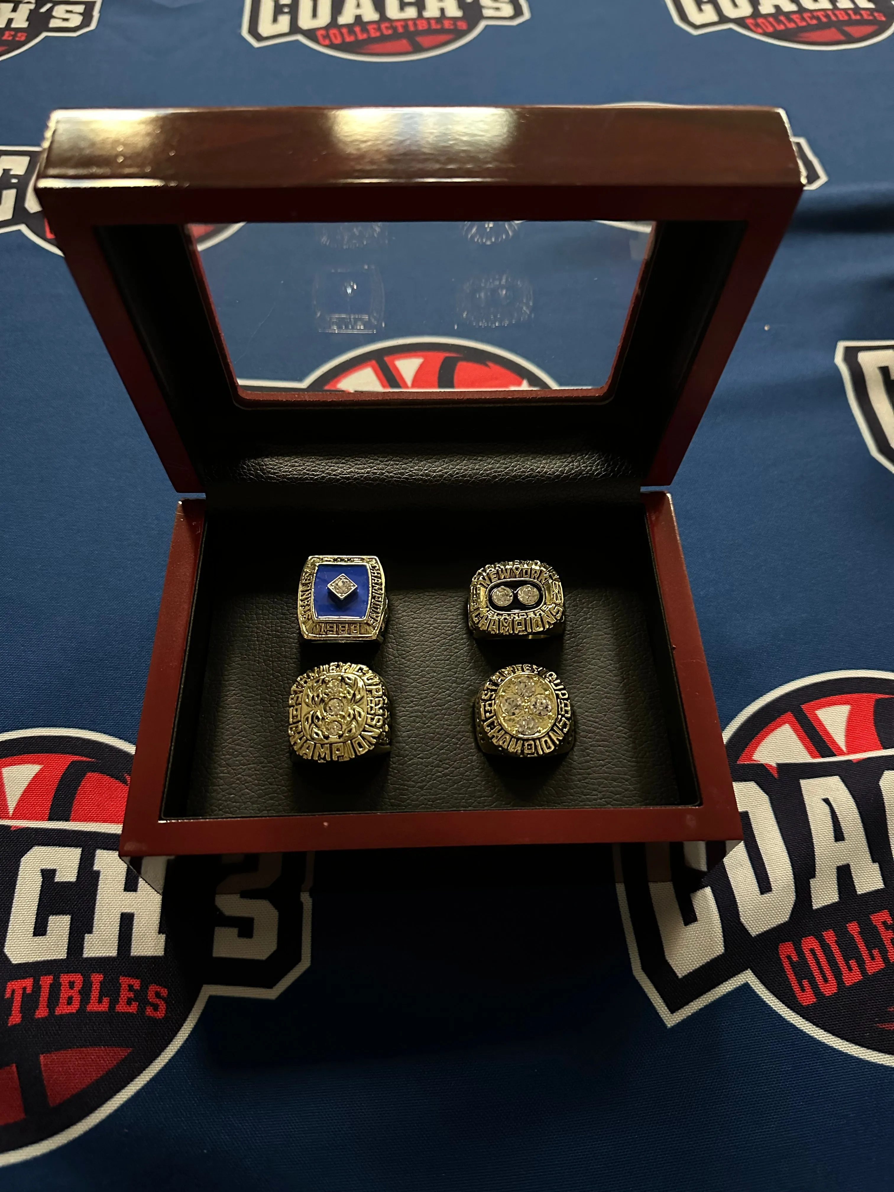 New York Islanders 4pc Replica Stanley Cup Ring Set w/ Display Box