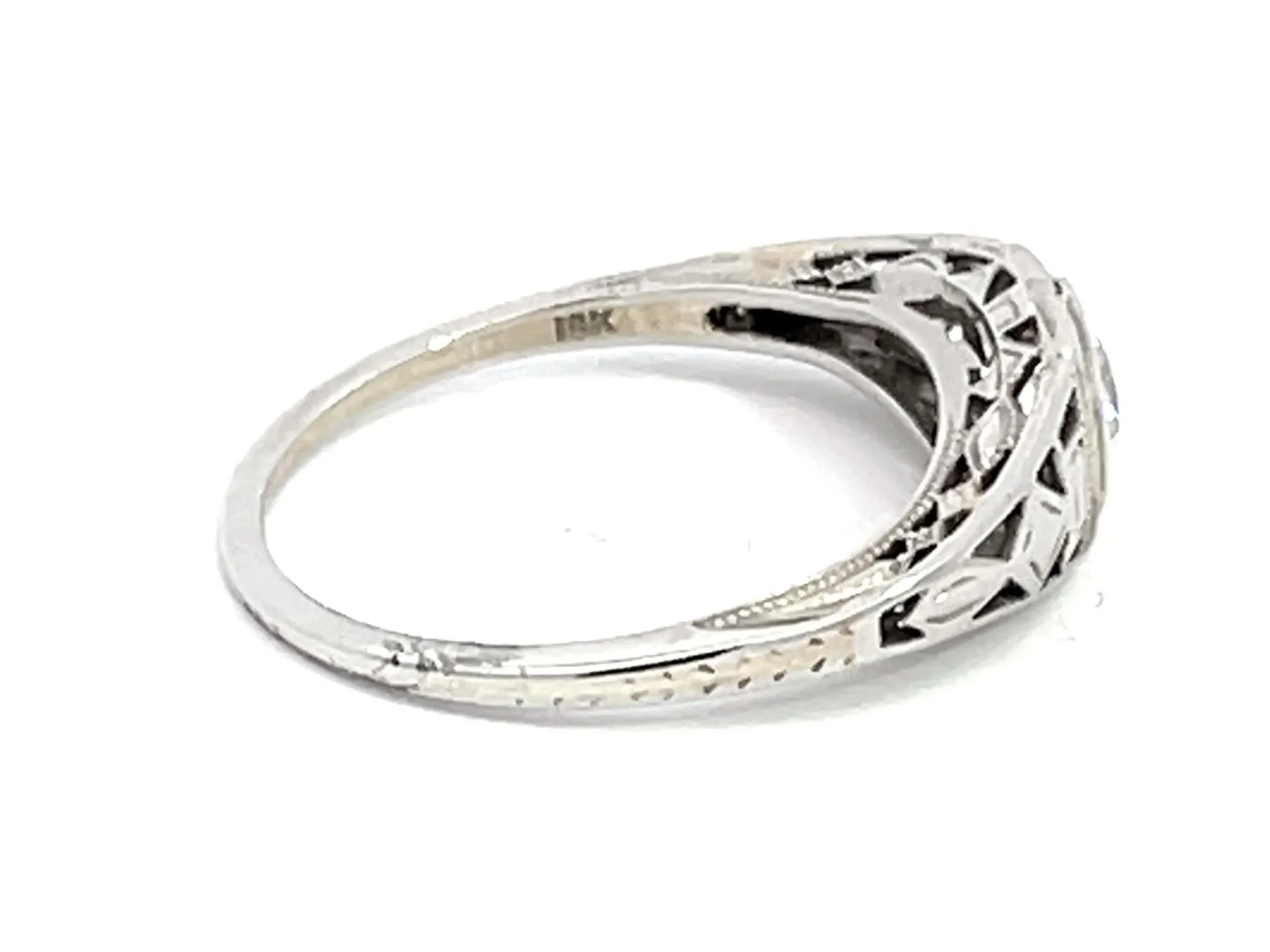 Old European Cut Diamond Art Deco Ring in 18k White Gold