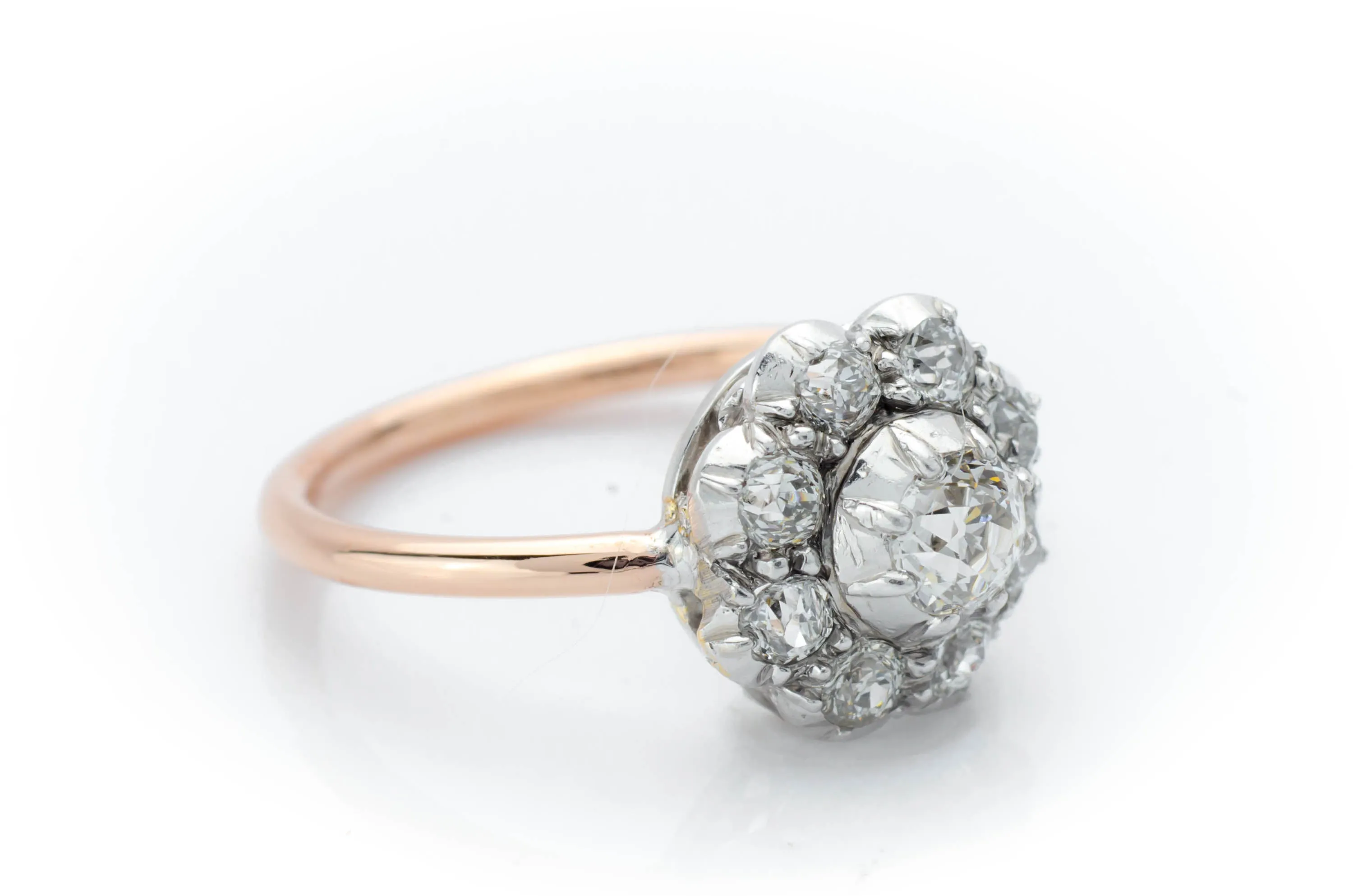 OLD EUROPEAN CUT DIAMOND CLUSTER HALO RING