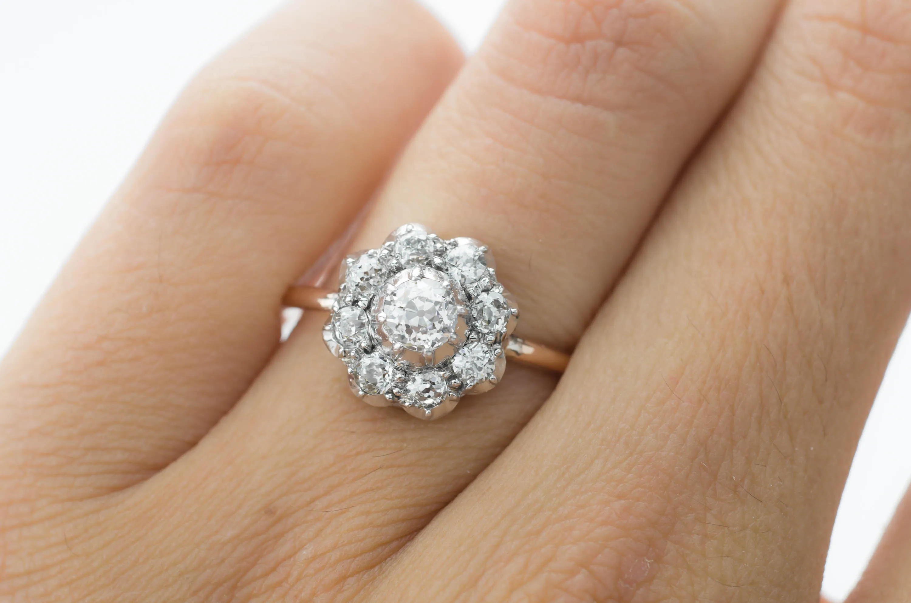 OLD EUROPEAN CUT DIAMOND CLUSTER HALO RING