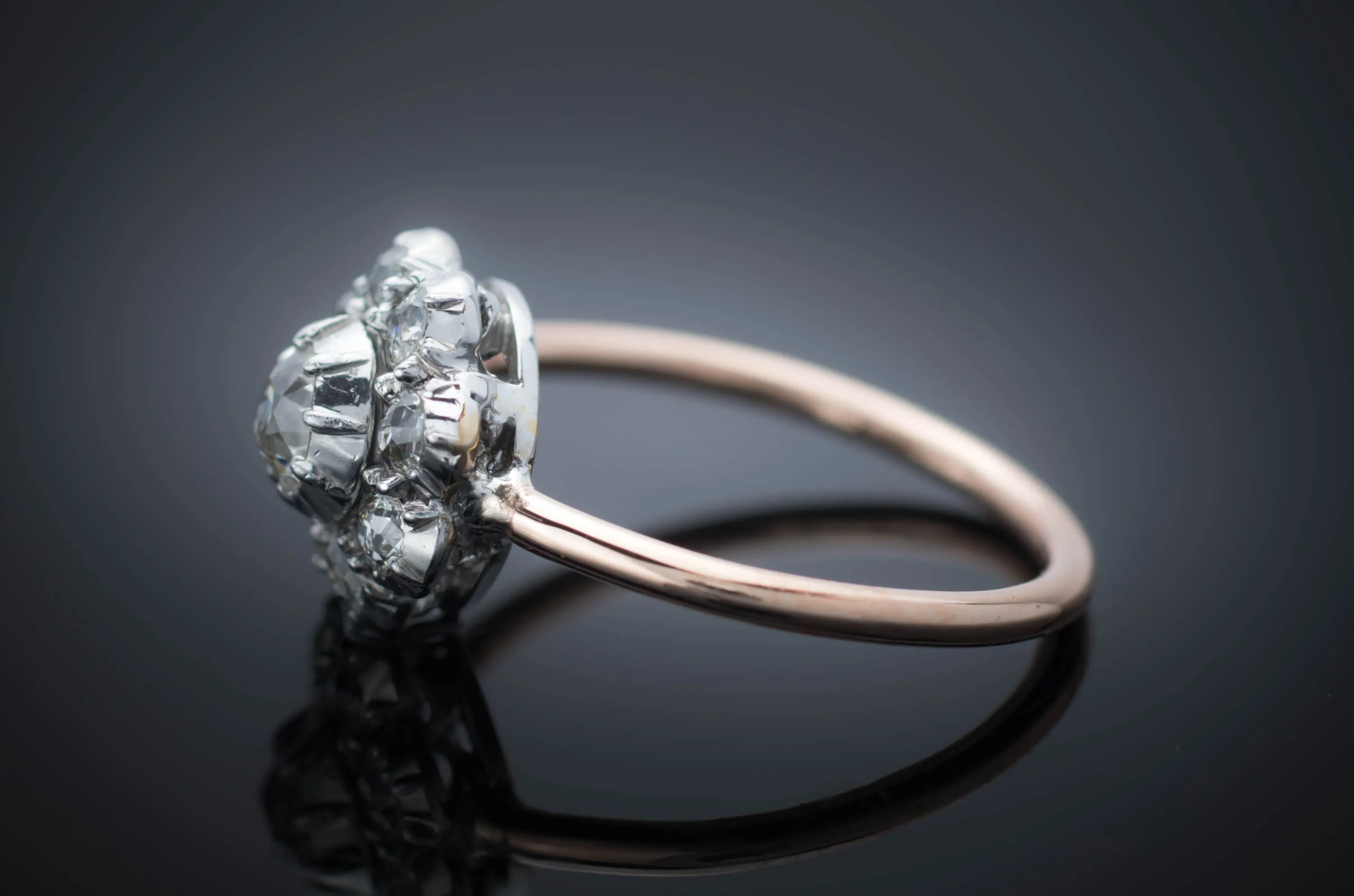 OLD EUROPEAN CUT DIAMOND CLUSTER HALO RING