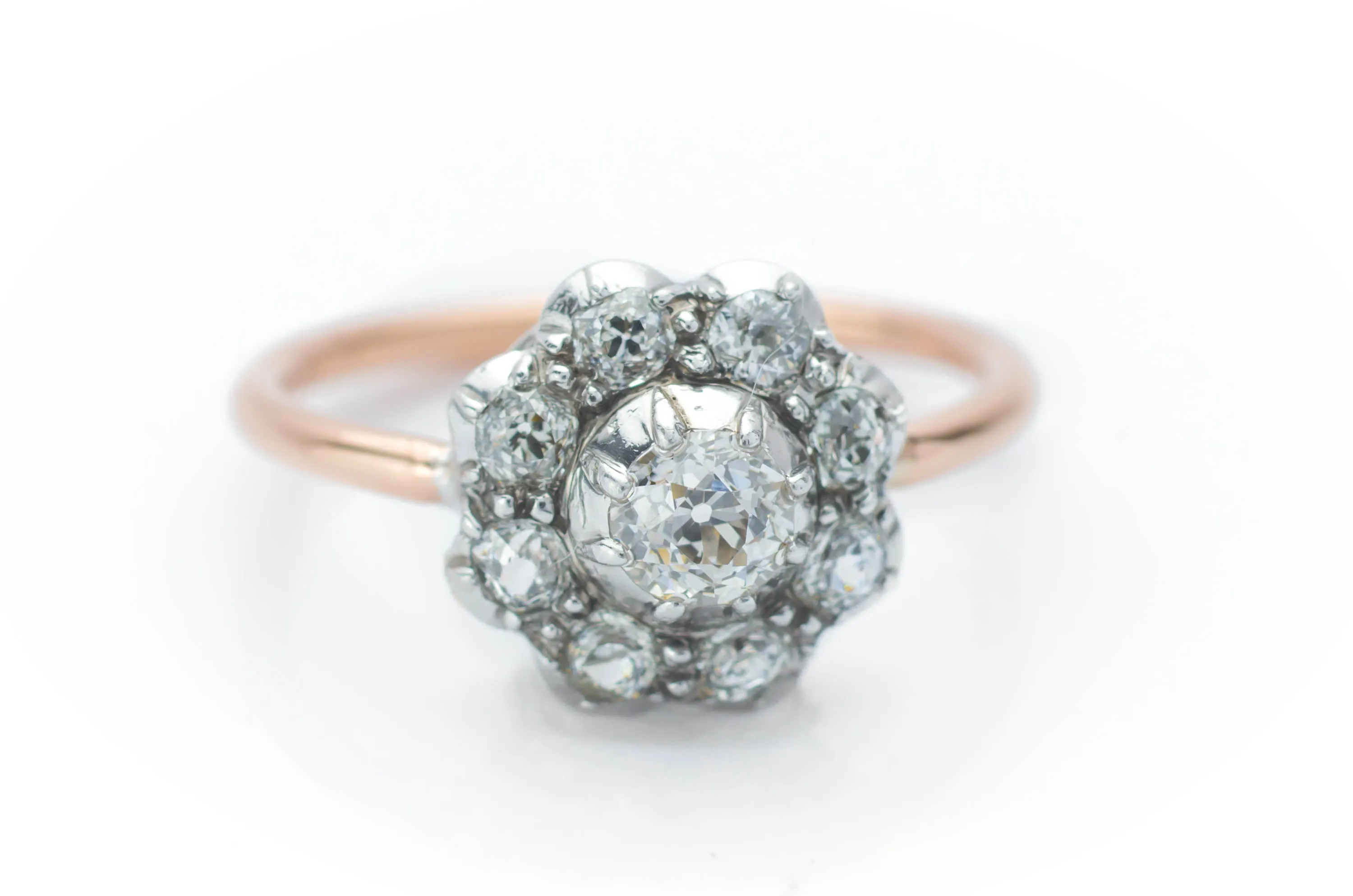 OLD EUROPEAN CUT DIAMOND CLUSTER HALO RING