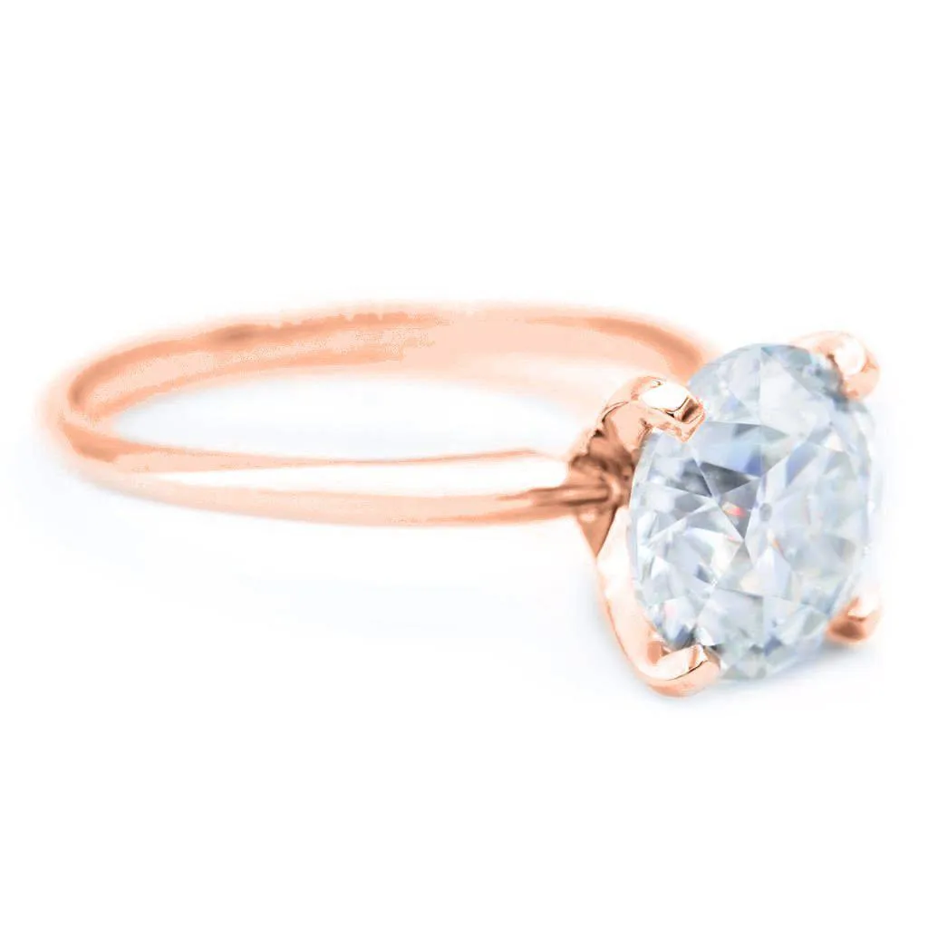 Old European Cut (OEC) Round Moissanite 14K Rose Gold 4 Prongs Solitaire Ring