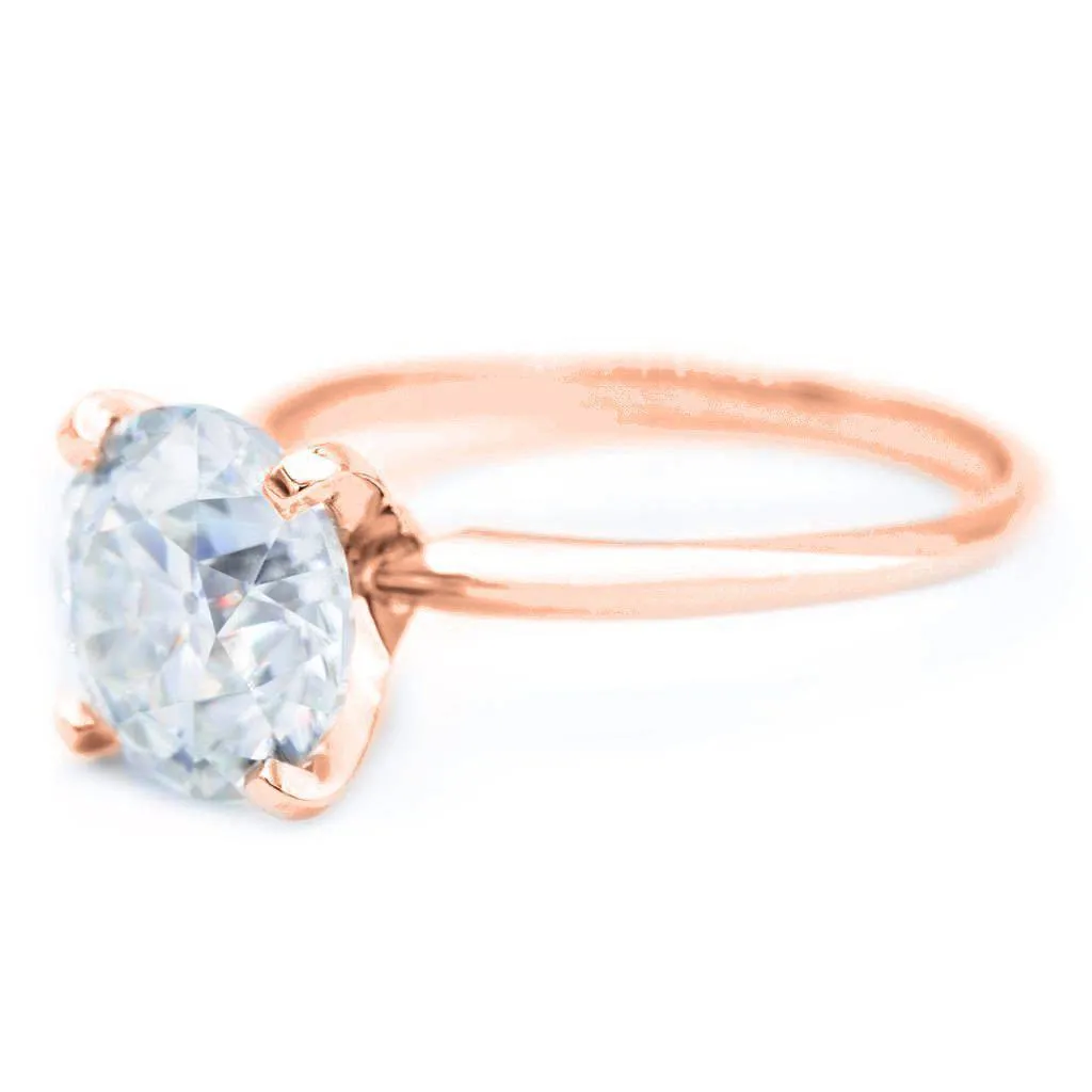 Old European Cut (OEC) Round Moissanite 14K Rose Gold 4 Prongs Solitaire Ring