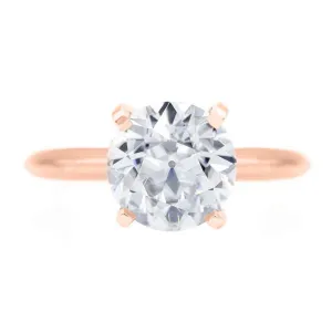 Old European Cut (OEC) Round Moissanite 14K Rose Gold 4 Prongs Solitaire Ring