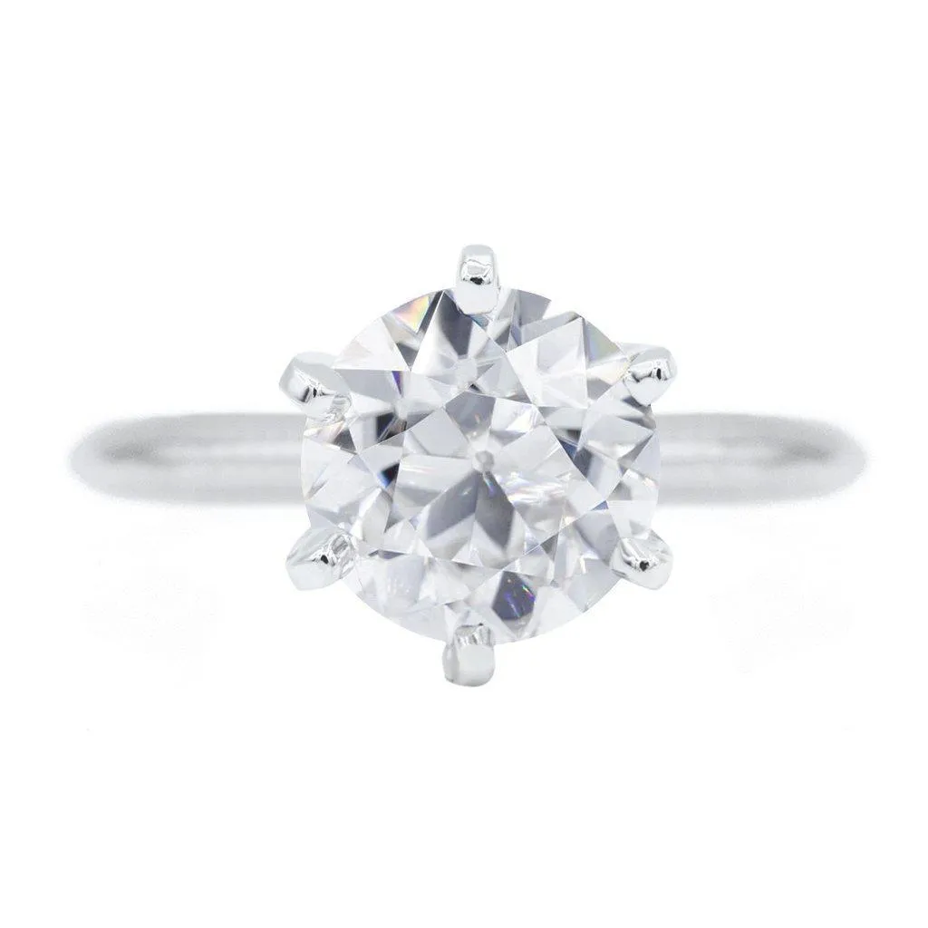 Old European Cut (OEC) Round Moissanite Platinum 6 Prongs Solitaire Ring