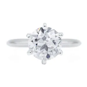 Old European Cut (OEC) Round Moissanite Platinum 6 Prongs Solitaire Ring
