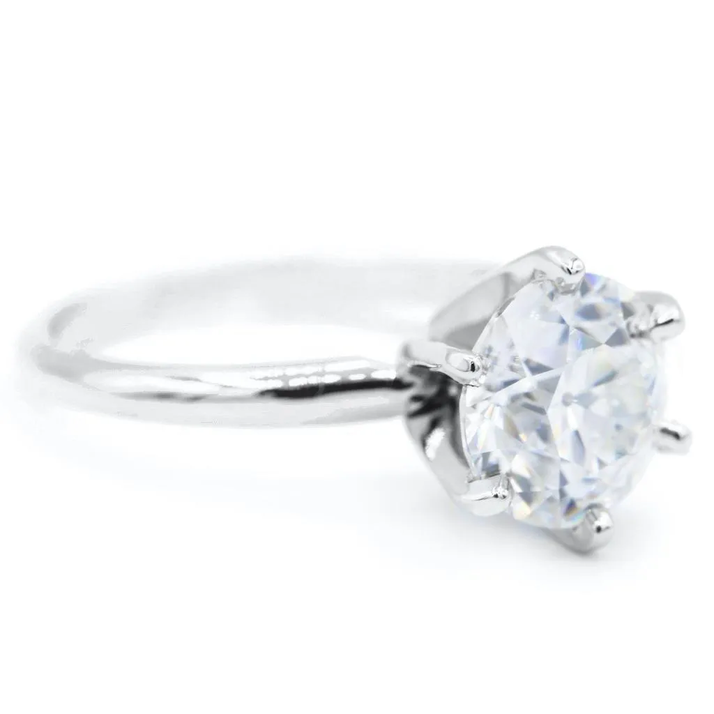 Old European Cut (OEC) Round Moissanite Platinum 6 Prongs Solitaire Ring