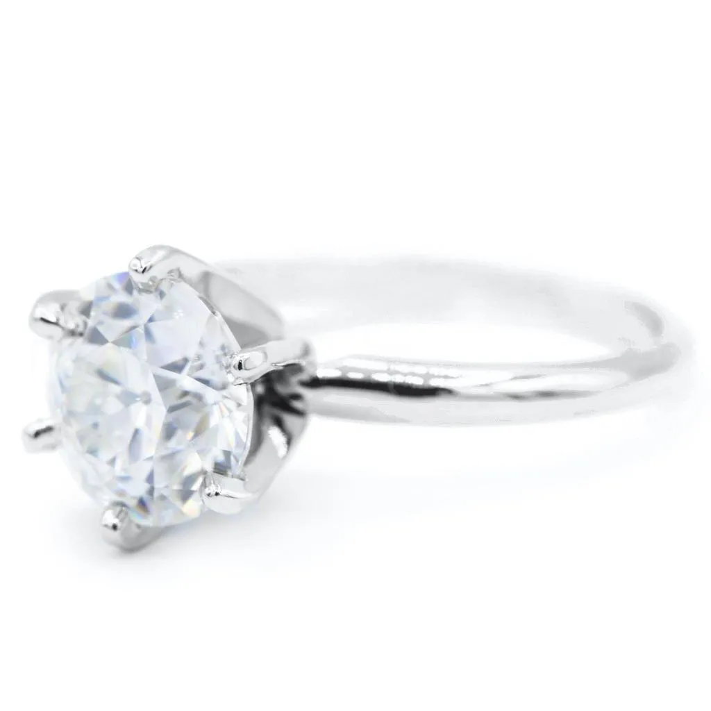 Old European Cut (OEC) Round Moissanite Platinum 6 Prongs Solitaire Ring