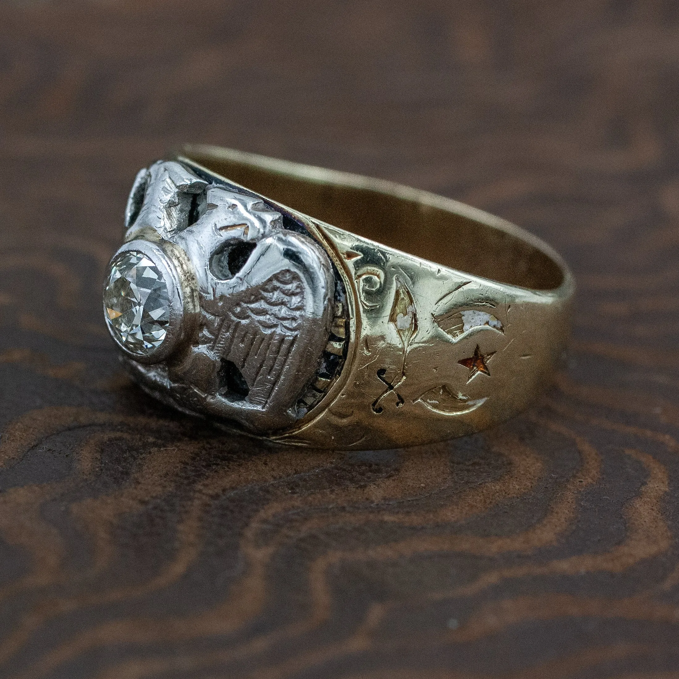 Old European Diamond Masonic Ring c1931
