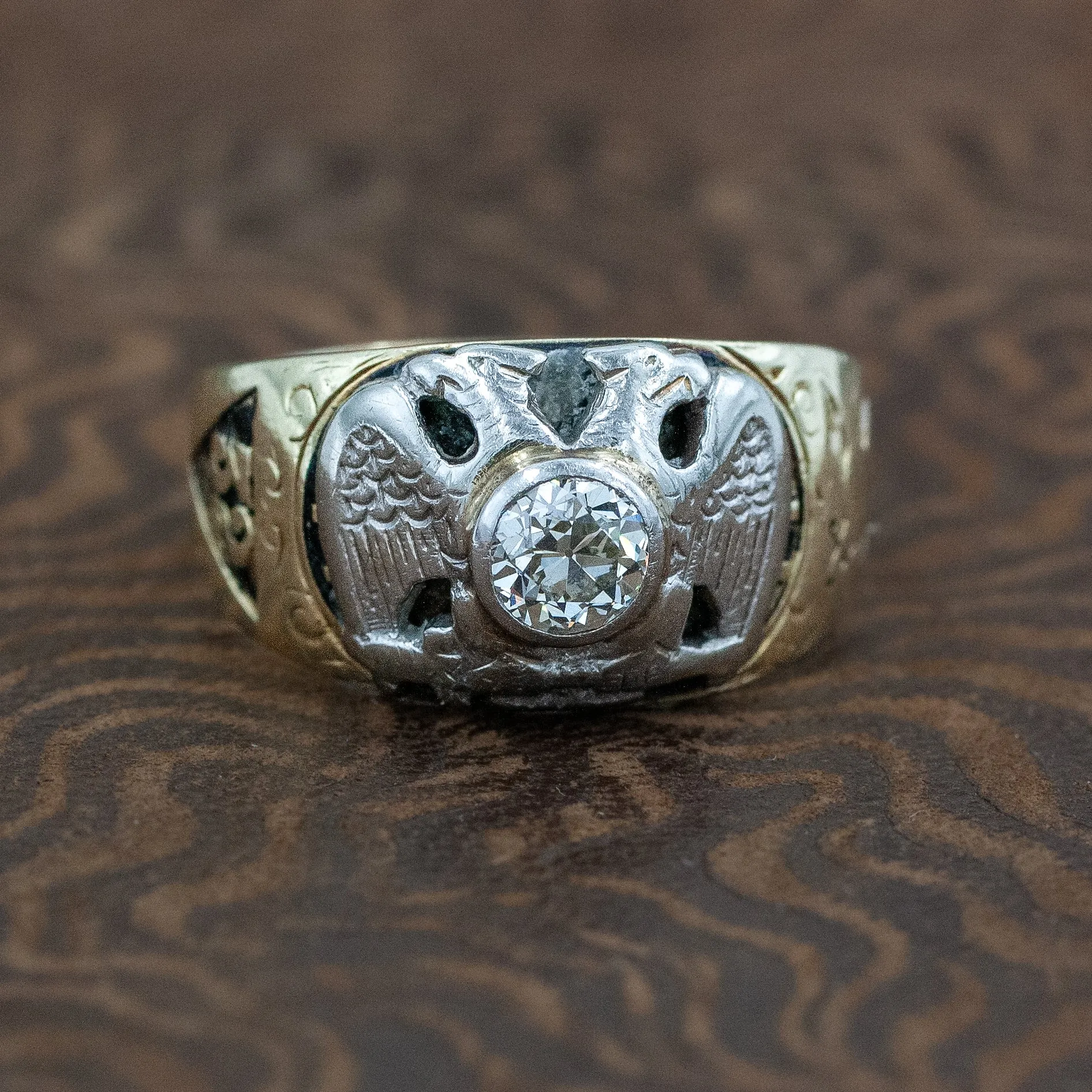 Old European Diamond Masonic Ring c1931