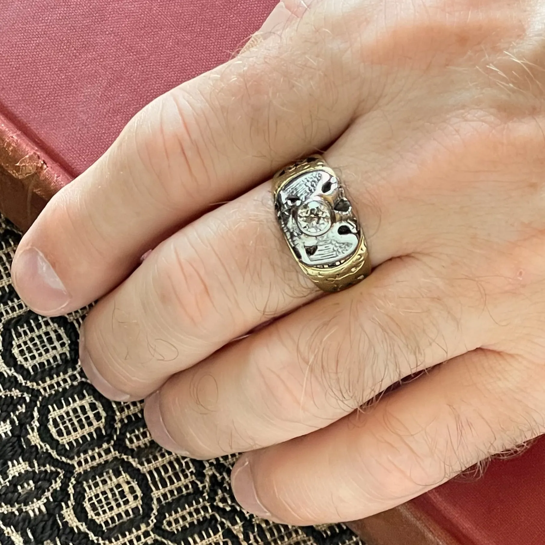 Old European Diamond Masonic Ring c1931