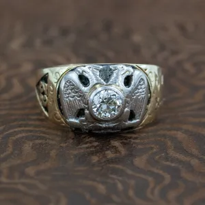 Old European Diamond Masonic Ring c1931