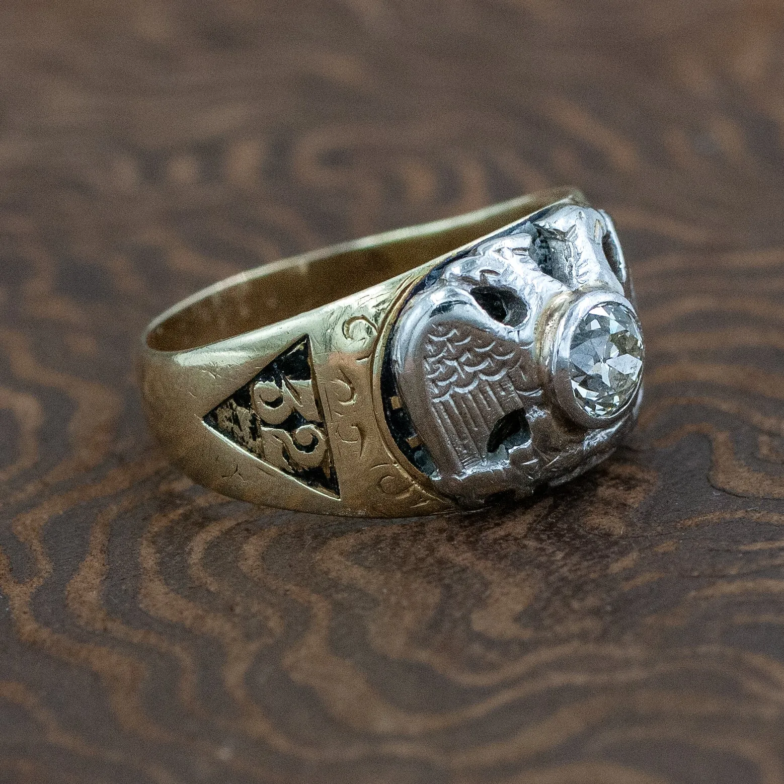 Old European Diamond Masonic Ring c1931