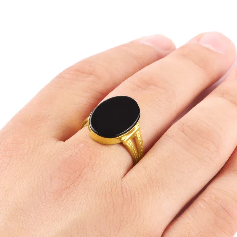 Onyx Ring for Men in 14k Yellow Gold, Men's Ring with Natural Black Stone