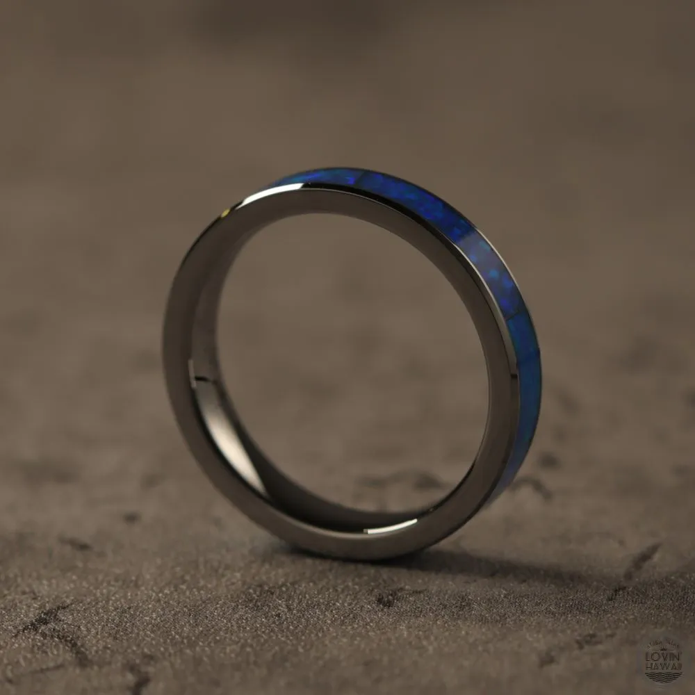 Opal Tungsten Rings With Authentic Dark Blue Opal Inlay (4mm width)