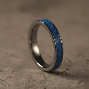 Opal Tungsten Rings With Authentic Dark Blue Opal Inlay (4mm width)