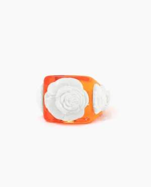 Orange crystal on White Rosetón