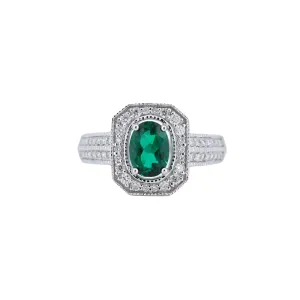 Oval Emerald with Diamond Ring in 14kt White Gold