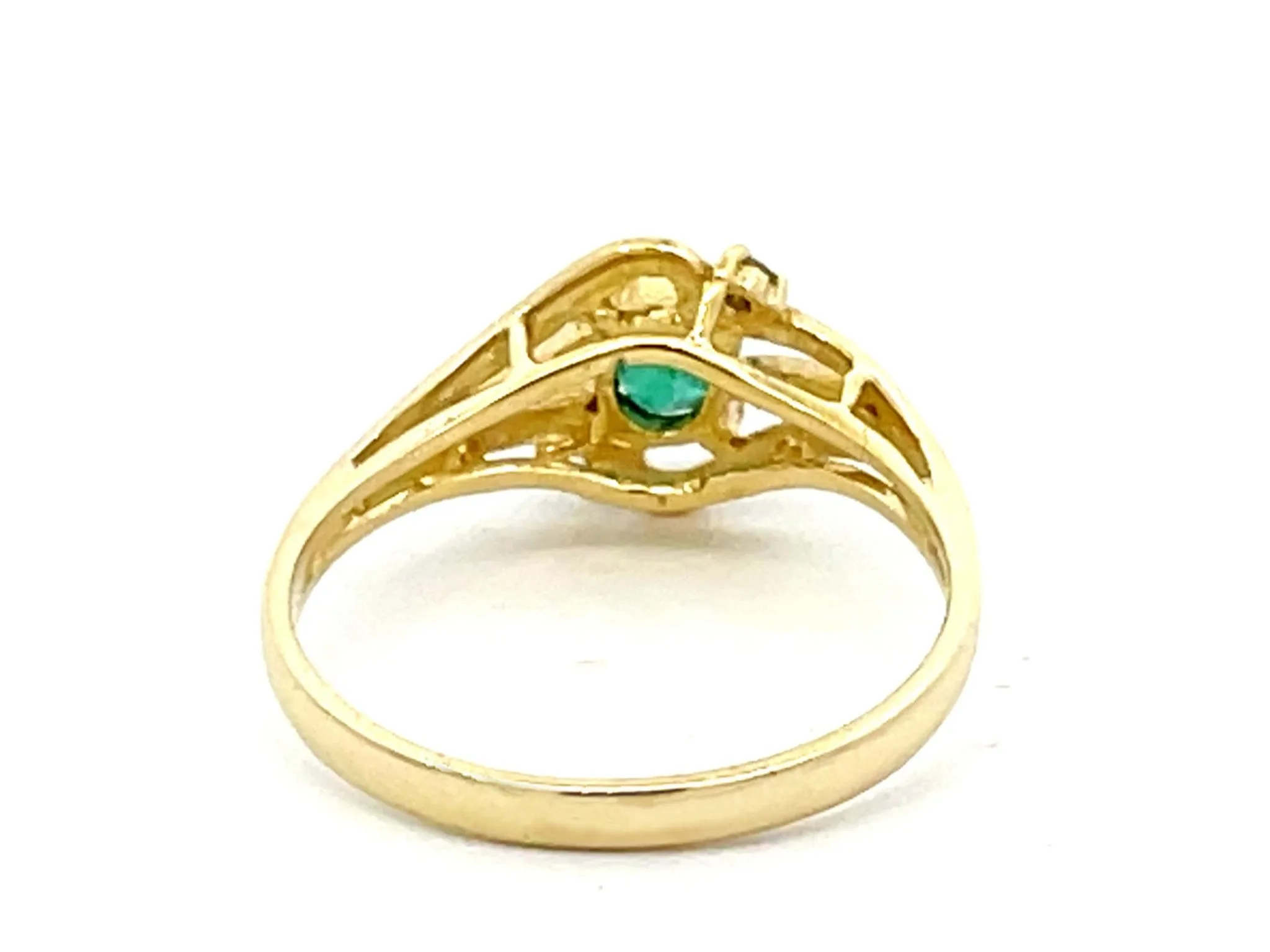 Oval Green Emerald and 2 Diamond Stackable Ring in 14k Yellow Gold