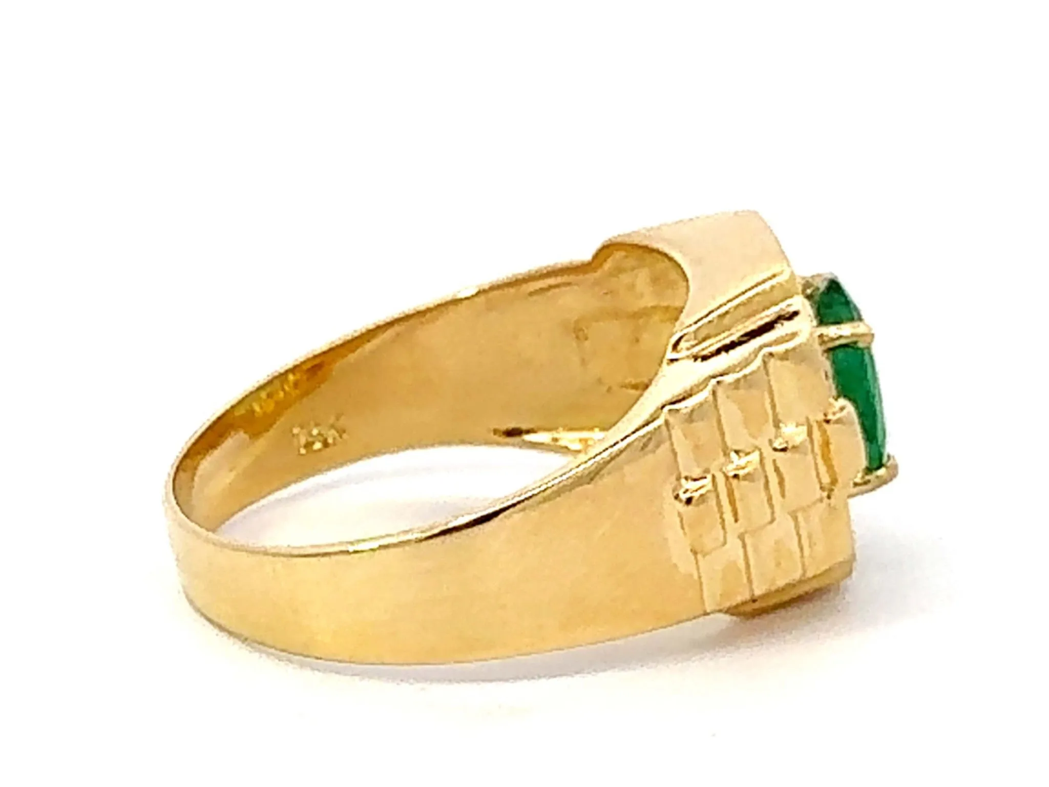 Oval Green Emerald and Diamond Halo Rolex Shoulders Ring 18k Yellow Gold