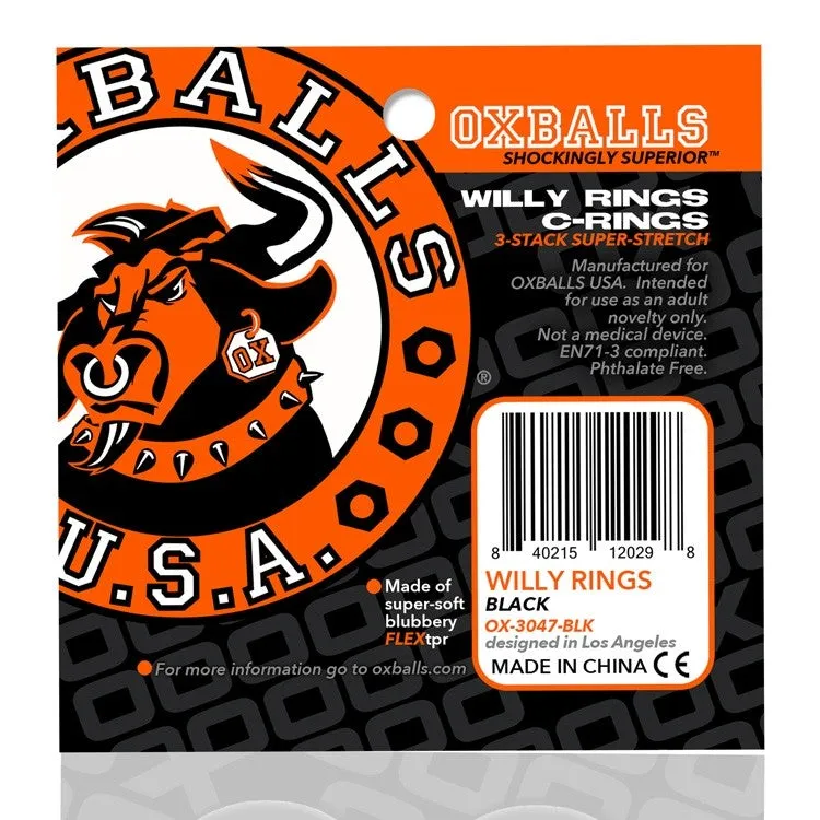 Oxballs - Willy - Cockring - 3 stuks - Zwart