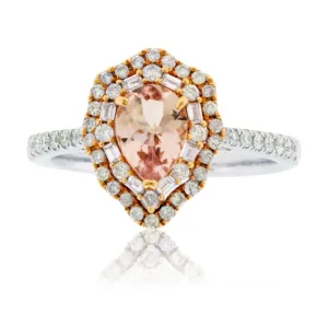 Pear Cut Morganite & Diamond Double Halo Ring