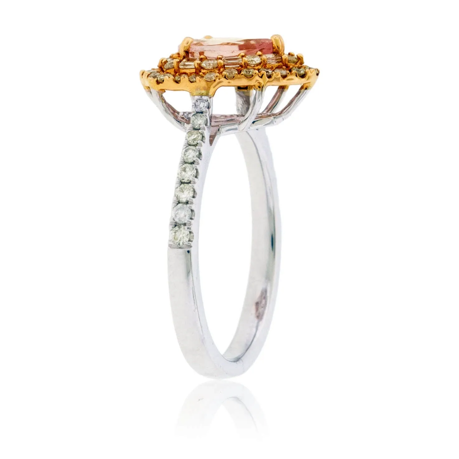 Pear Cut Morganite & Diamond Double Halo Ring
