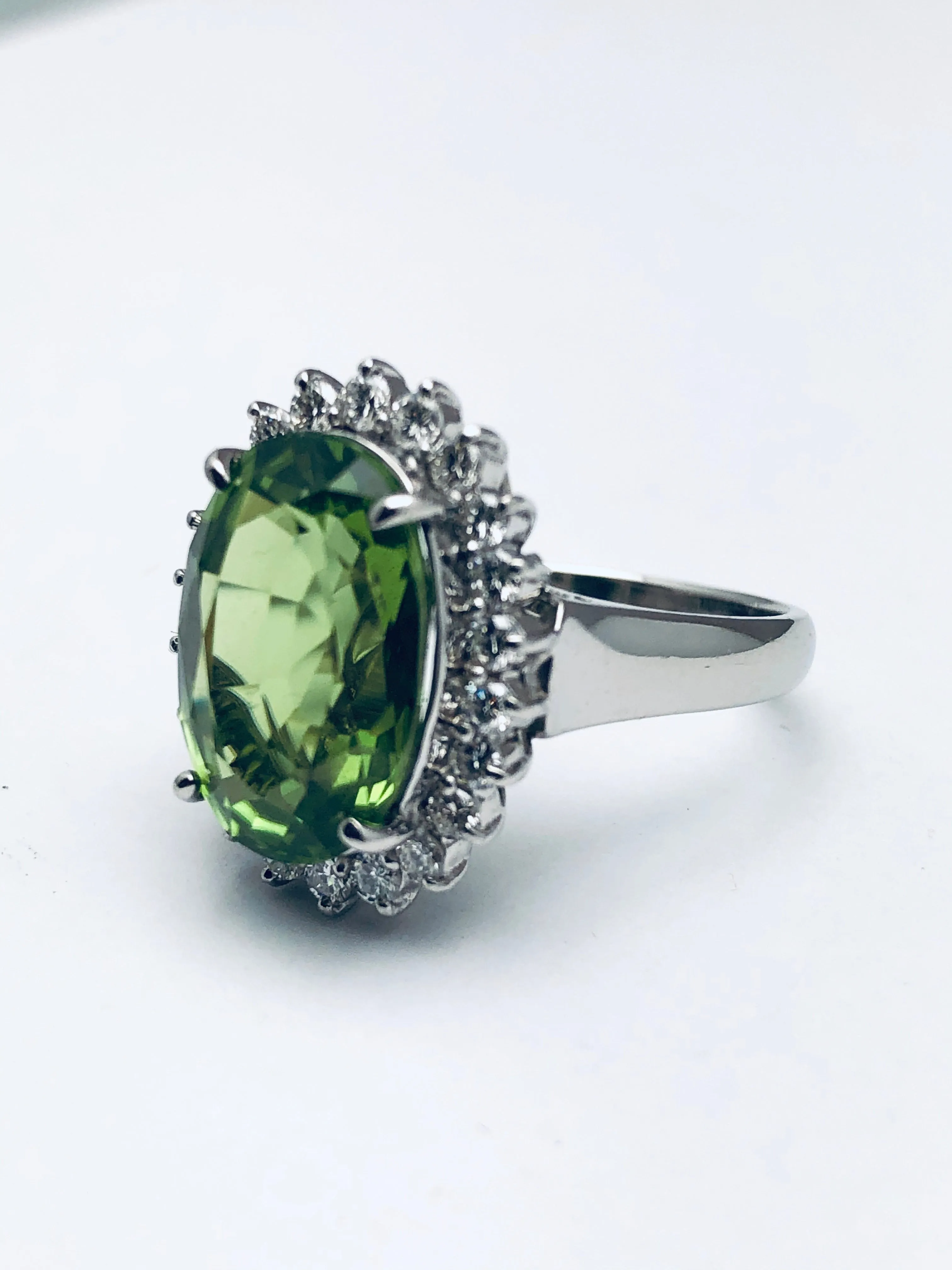Peridot & Diamond Platinum Cocktail Ring