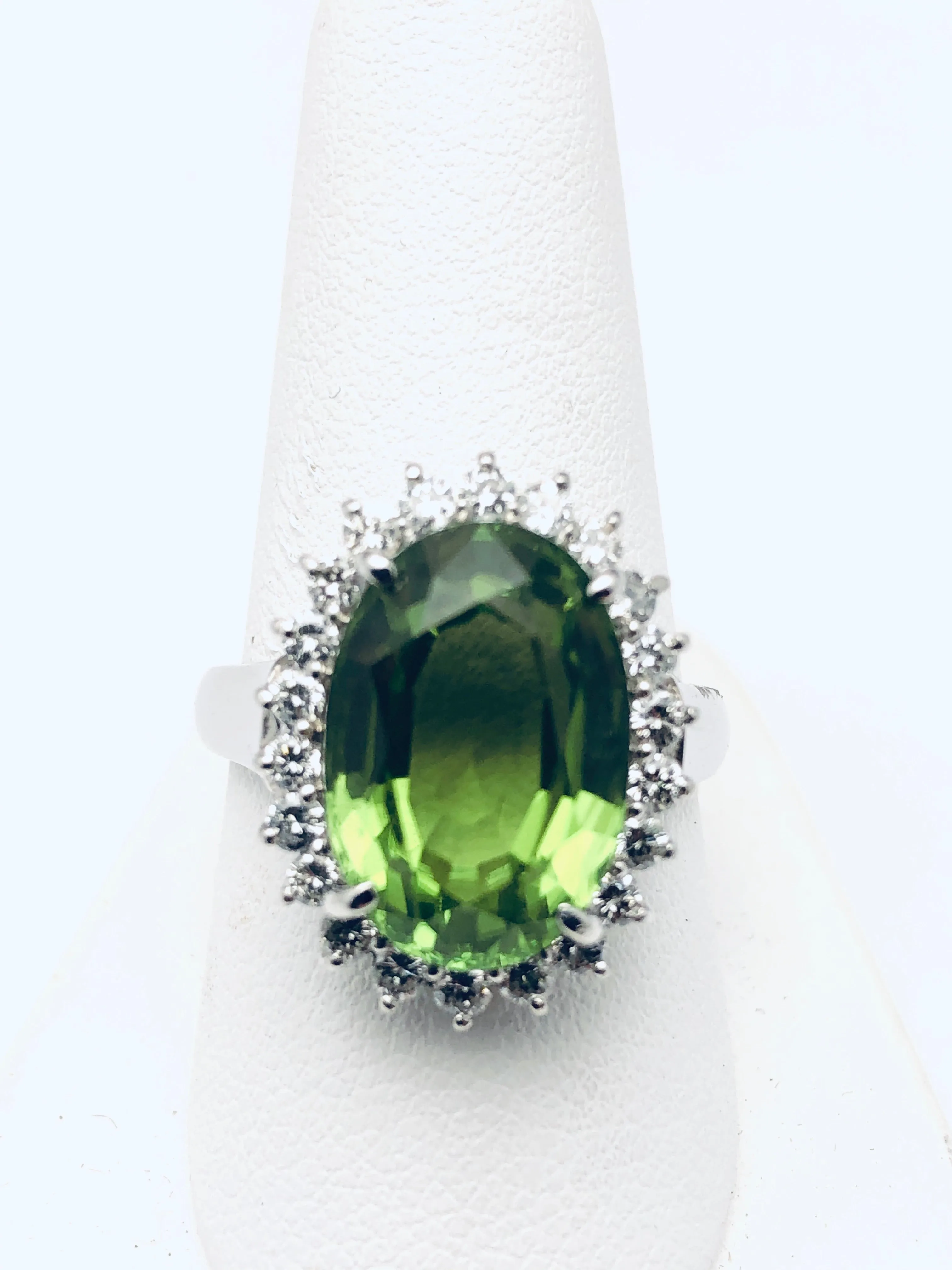 Peridot & Diamond Platinum Cocktail Ring
