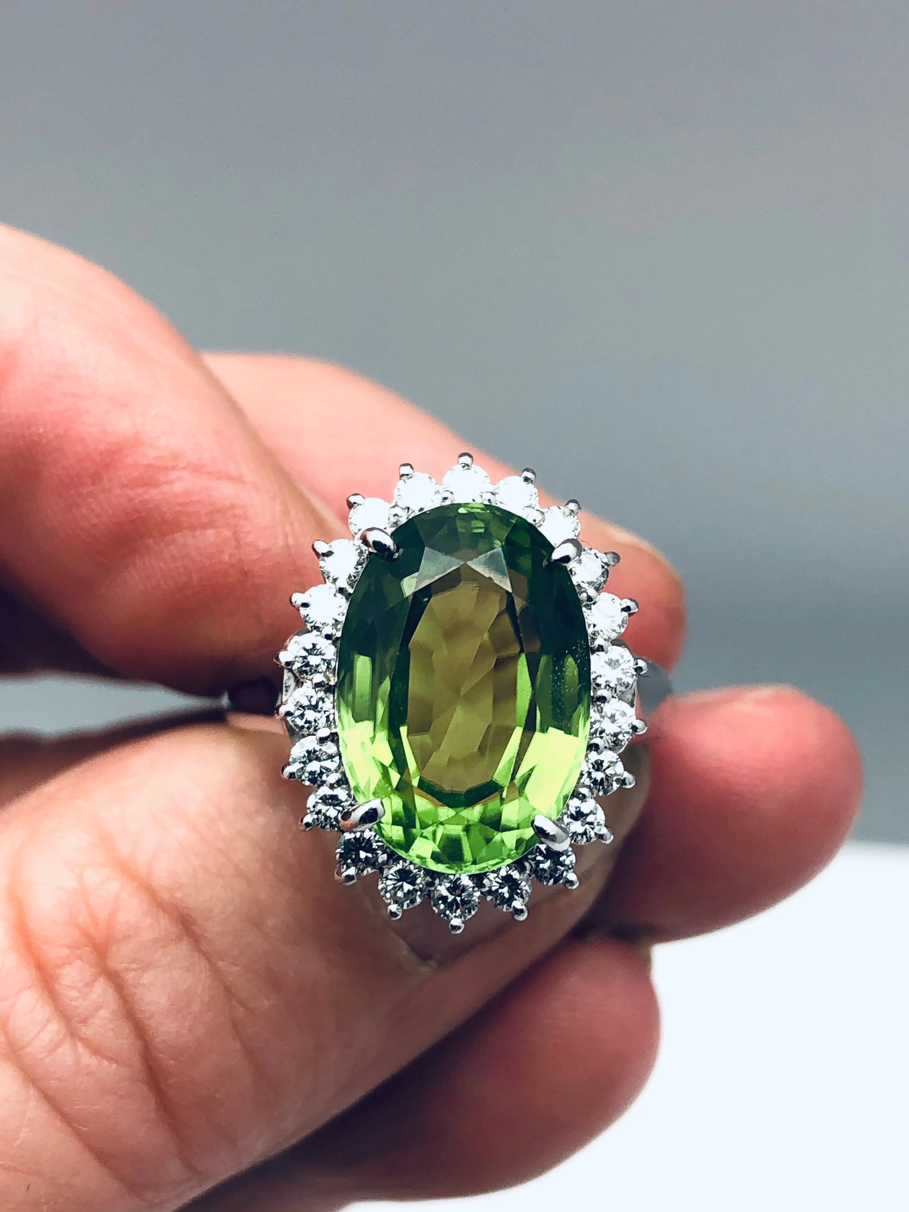 Peridot & Diamond Platinum Cocktail Ring